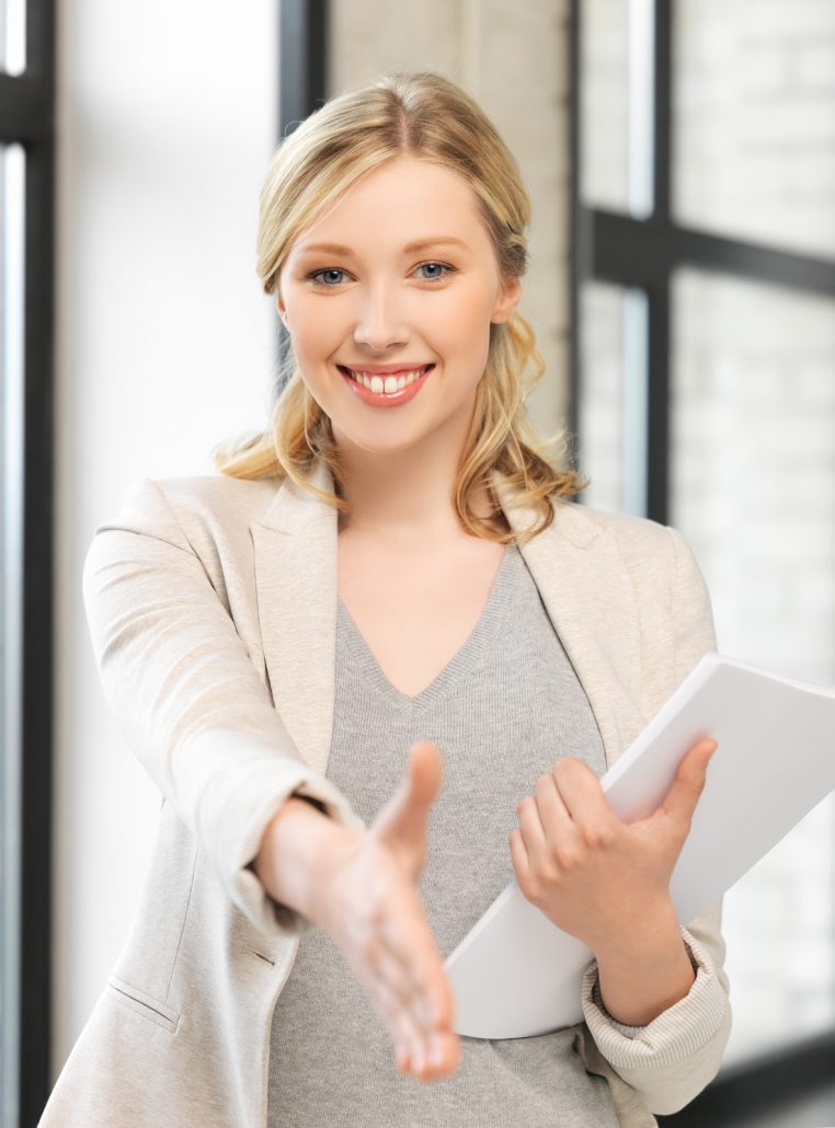picture of woman with an open hand ready for handshake